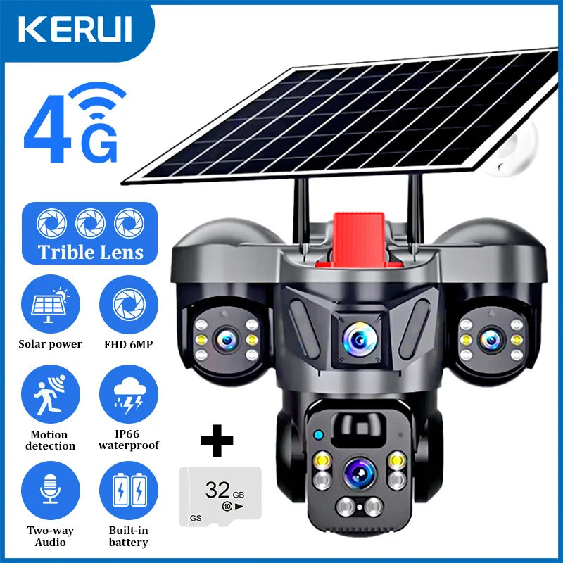 Vextron™ 4G SIM Card Solar Security Camera (Triple-Lens &amp; 360° Vision)