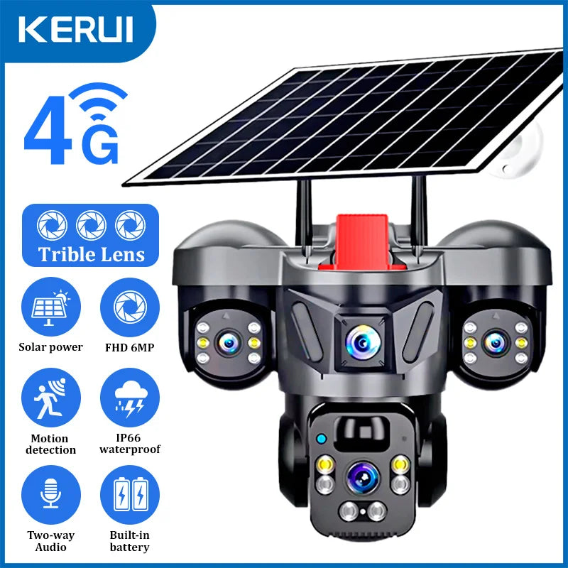 Vextron™ 4G SIM Card Solar Security Camera (Triple-Lens &amp; 360° Vision)