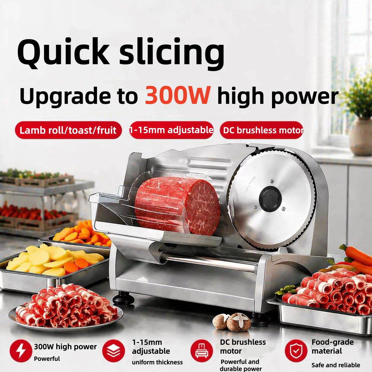 Vextron™ Professional Electric Meat & Food Slicer (190mm Stainless Steel Blade)