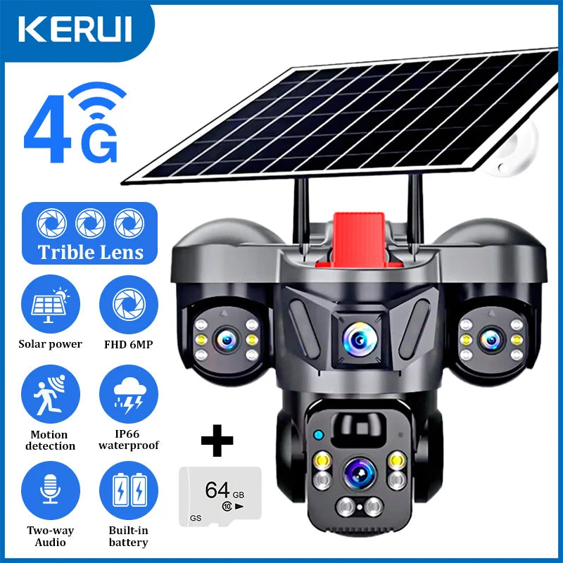 Vextron™ 4G SIM Card Solar Security Camera (Triple-Lens &amp; 360° Vision)