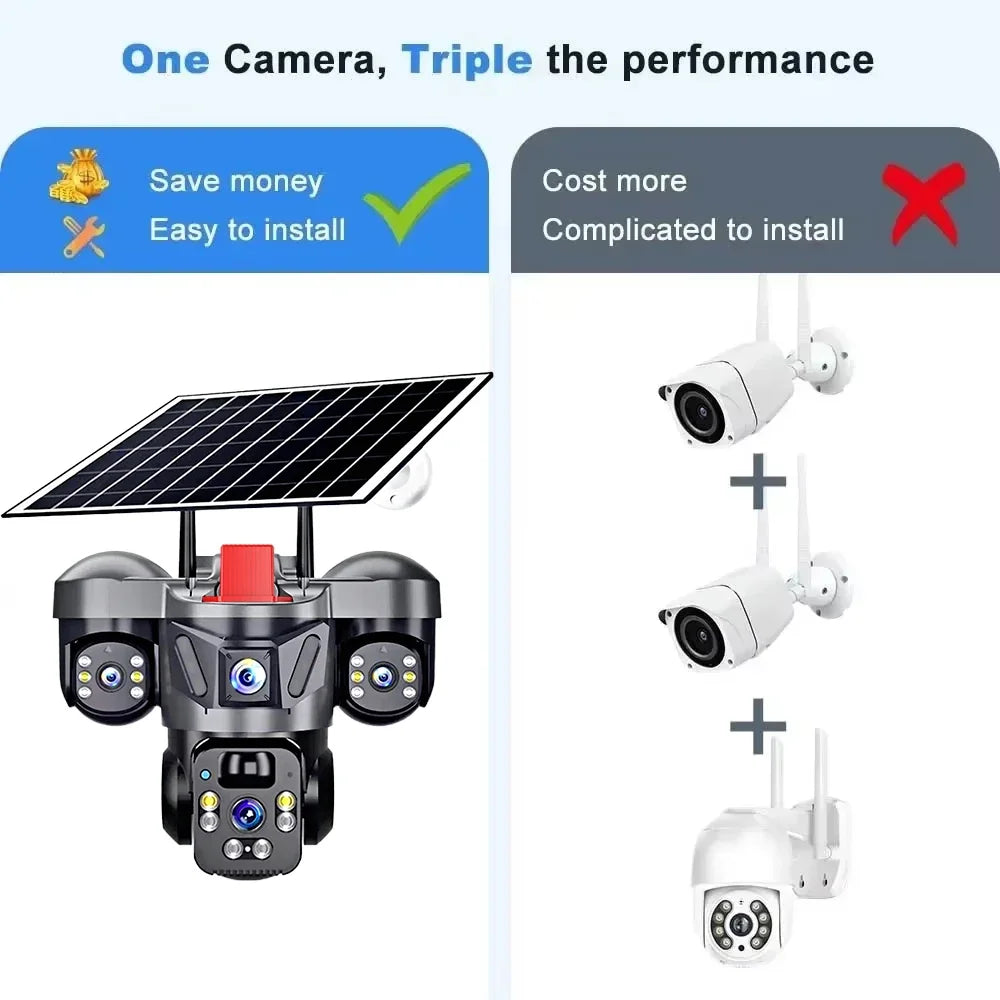 Vextron™ 4G SIM Card Solar Security Camera (Triple-Lens &amp; 360° Vision)