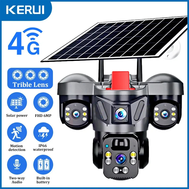 Vextron™ 4G SIM Card Solar Security Camera (Triple-Lens &amp; 360° Vision)
