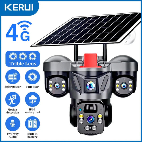 Vextron™ 4G SIM Card Solar Security Camera (Triple-Lens &amp; 360° Vision)