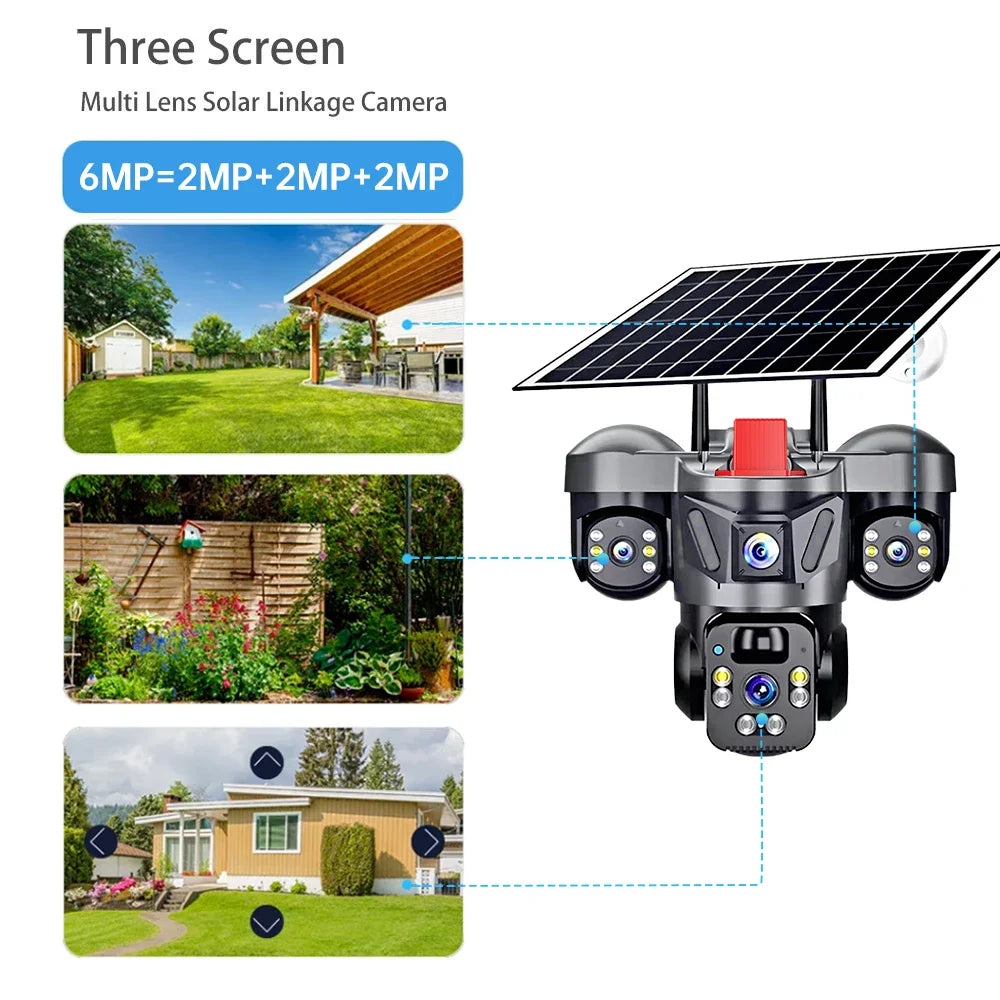 Vextron™ 4G SIM Card Solar Security Camera (Triple-Lens &amp; 360° Vision)