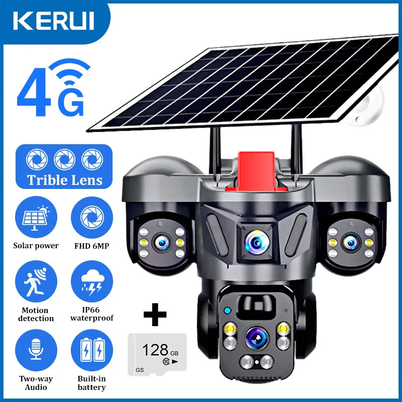 Vextron™ 4G SIM Card Solar Security Camera (Triple-Lens &amp; 360° Vision)