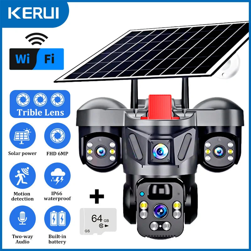 Vextron™ 4G SIM Card Solar Security Camera (Triple-Lens &amp; 360° Vision)